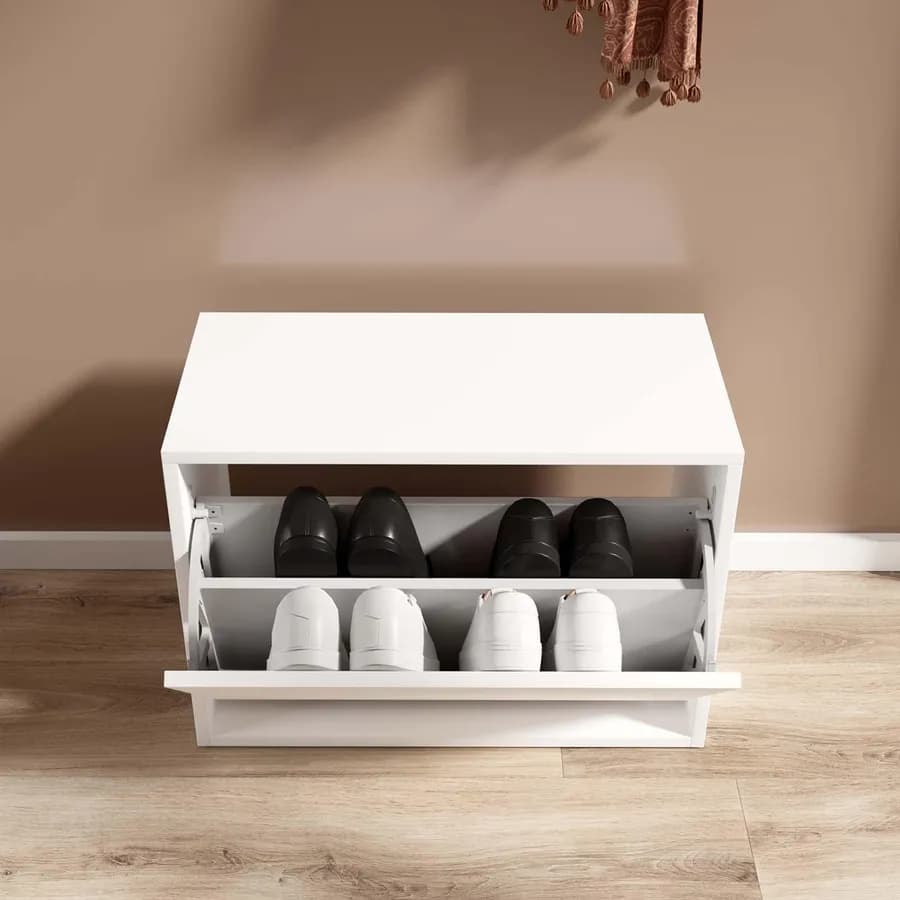 Scarpiera 60x42h cm in legno bianca con un'anta a ribalta - Primado