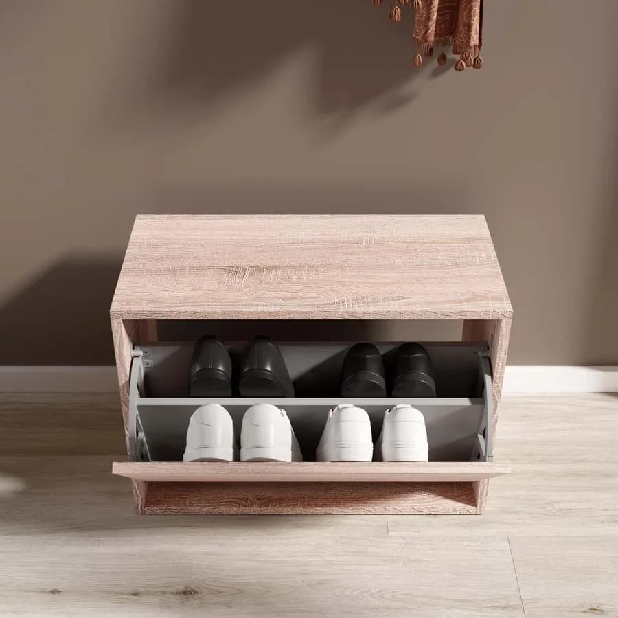 Scarpiera 60x42h cm in legno color rovere con un'anta a ribalta - Primado