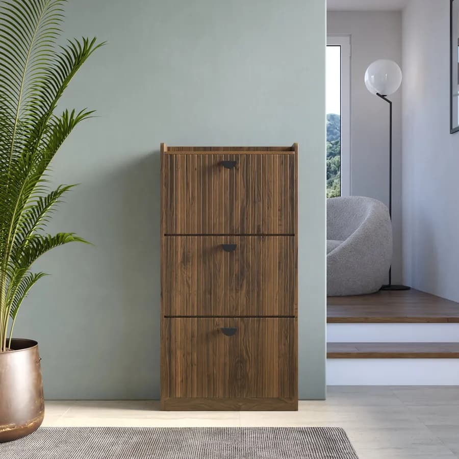Scarpiera salvaspazio 60x117h cm con 3 ante a ribalta noce cannettato - Ozma