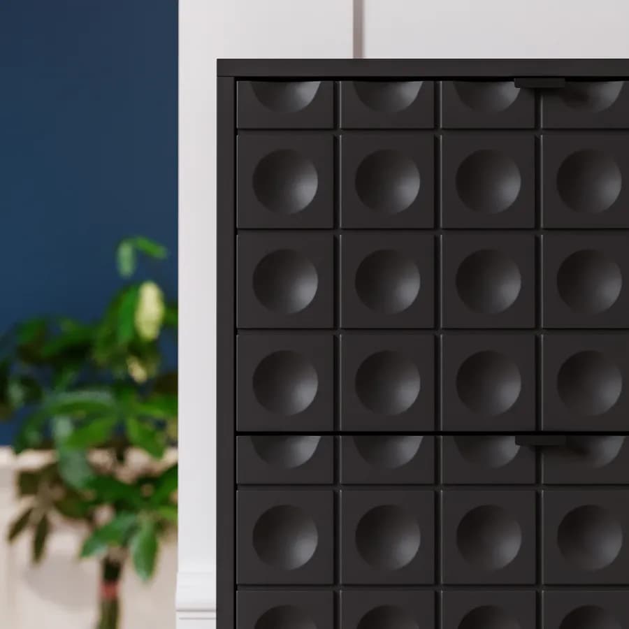 Scarpiera salvaspazio 63x153h cm nero con frontali decorati e 4 ante a ribalta - Miara