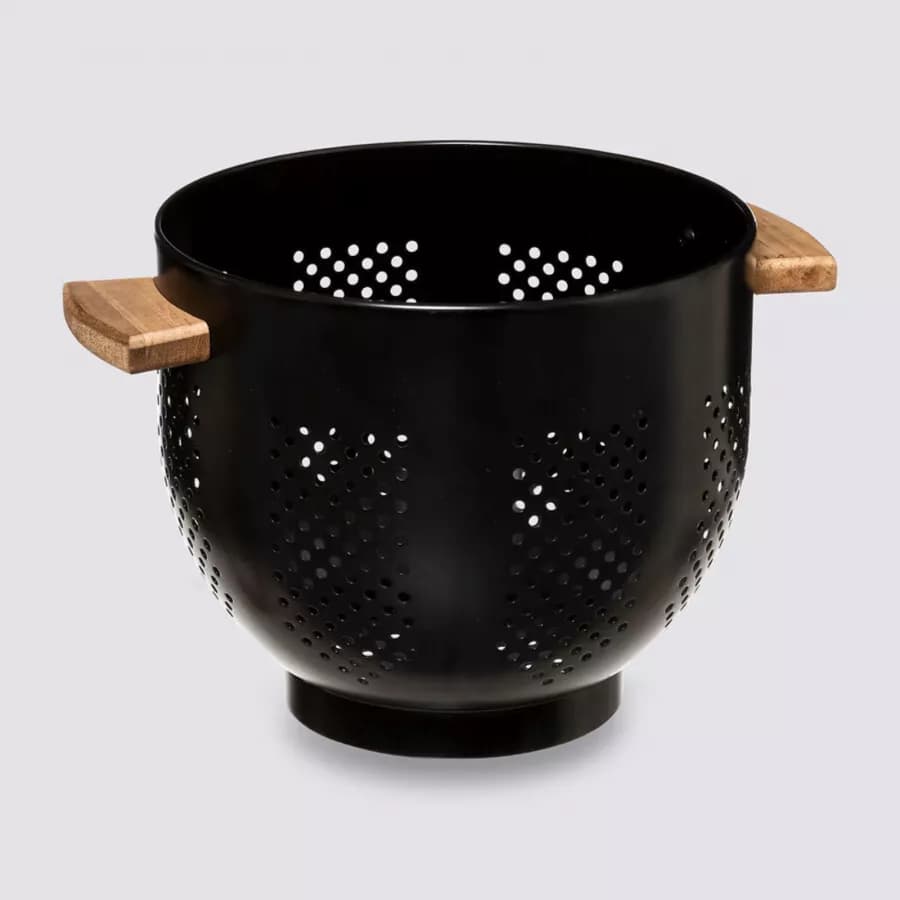 Scolapasta rotondo 29 cm in metallo nero con manici in legno