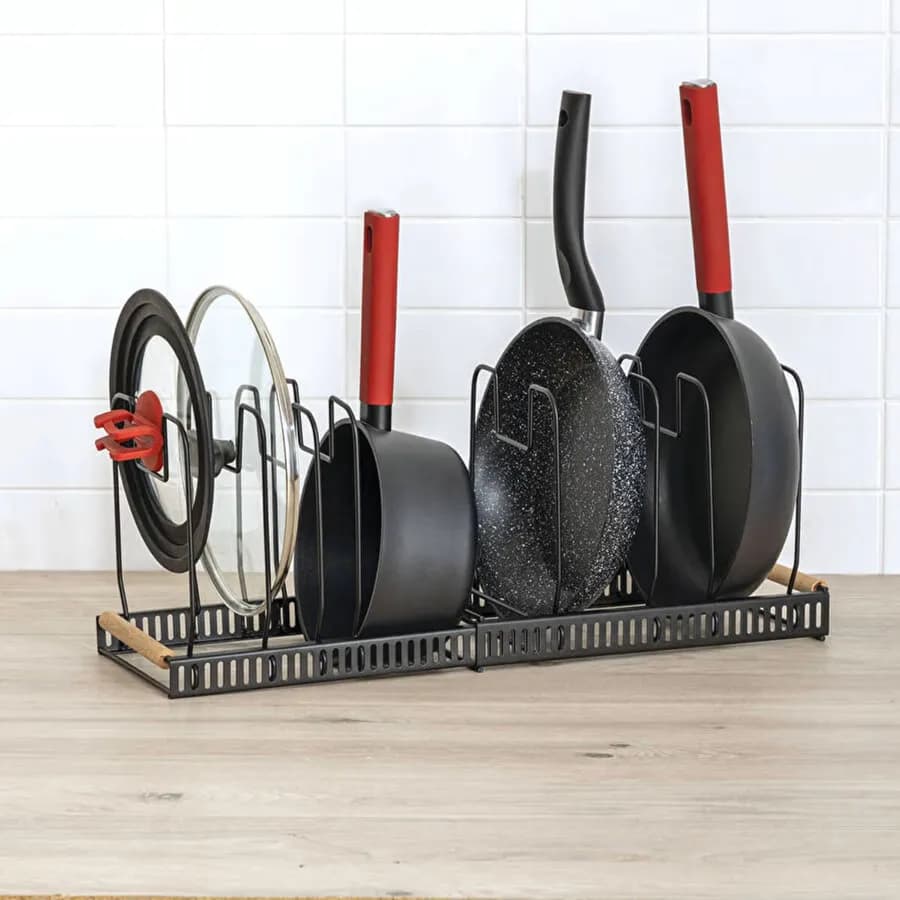 Scolapiatti allungabile 33-59x21h cm in metallo nero con separatori regolabili