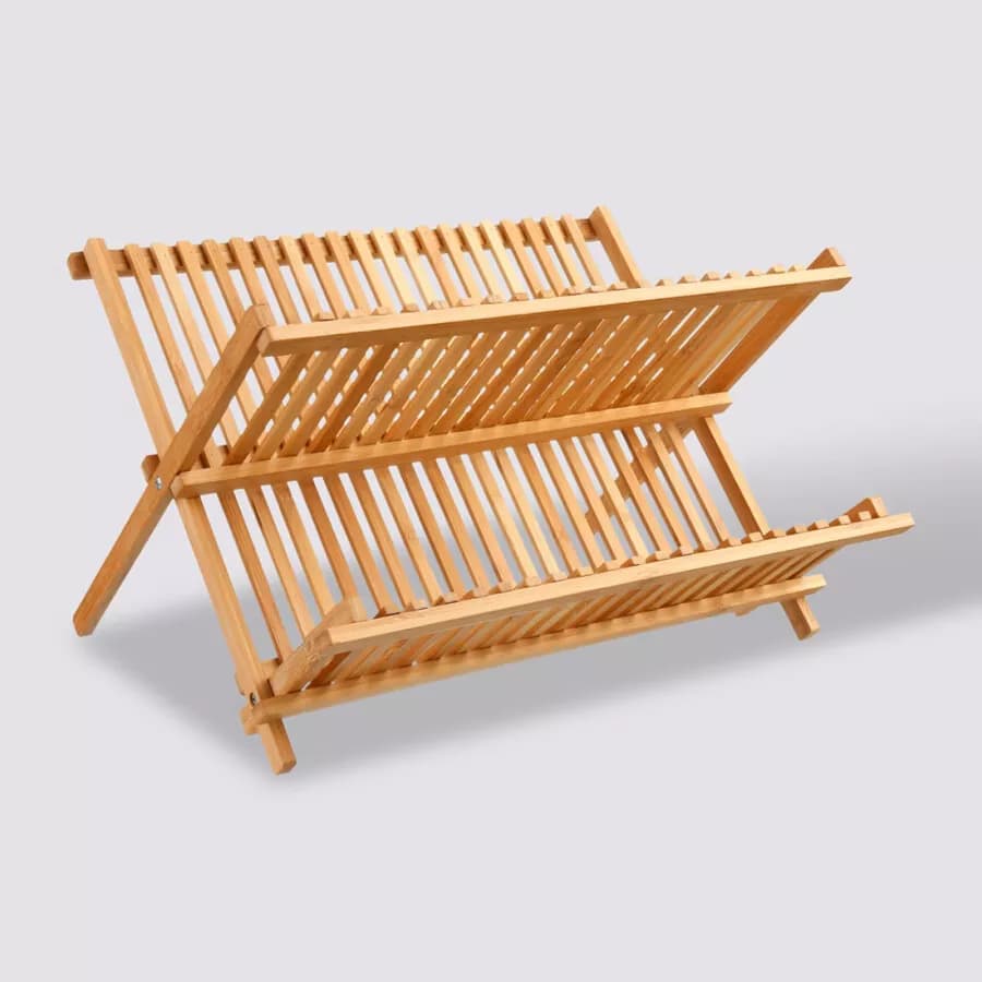 Scolapiatti richiudibile 42x26h cm in bambù naturale con 2 ripiani