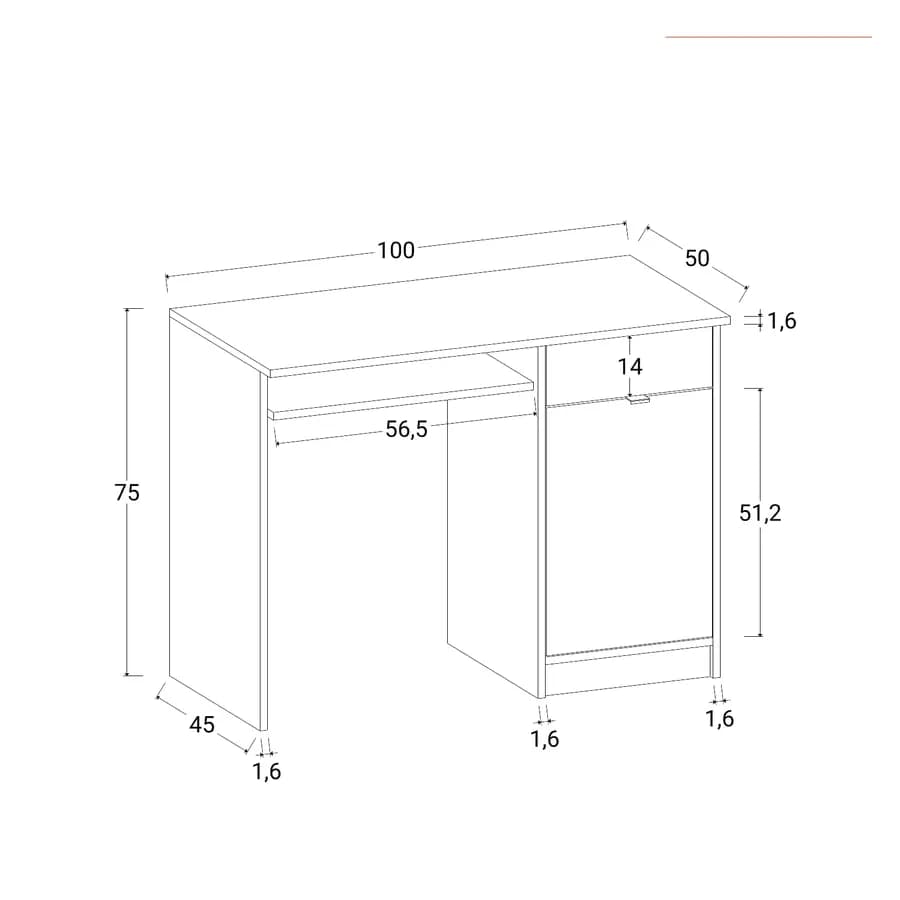 Scrivania 100x50 cm in legno antracite e rovere con 1 anta e 1 cassetto - Aubin