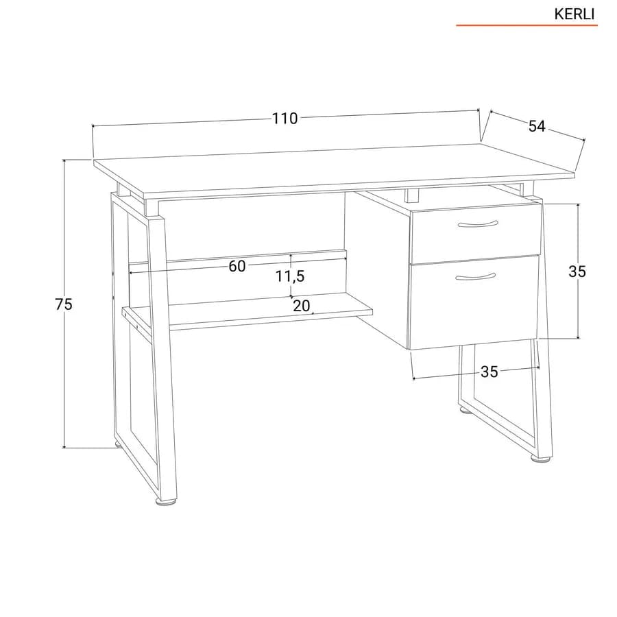 Scrivania 110x55 cm in legno e acciaio bianco con mensola e cassettiera integrata - Kerli