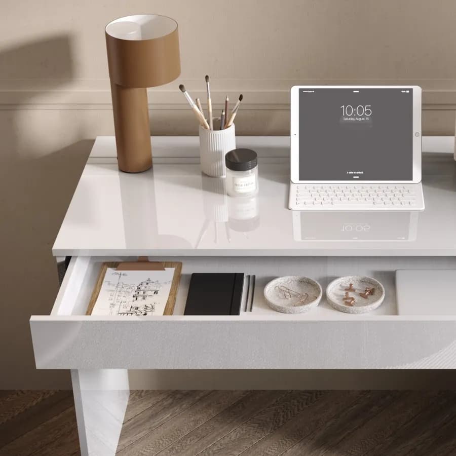 Scrivania 110x50 cm bianco lucido con un cassetto - Zendo
