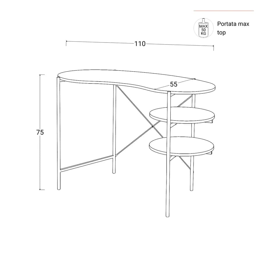 Scrivania 110x55 cm top in legno e struttura in metallo nero con ripiani laterali - Clefy