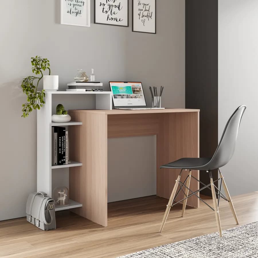 Scrivania 110x52 cm legno frassino con libreria bianca - Pretty