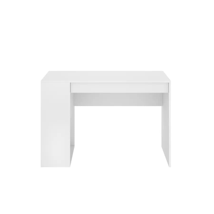 Scrivania 115x74 cm reversibile in legno bianco con vani a giorno e cassetto - Otis