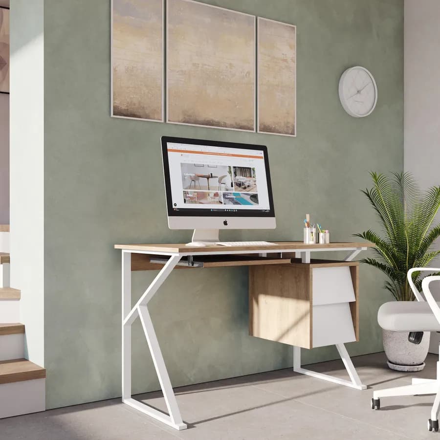 Scrivania 120x60 cm top effetto rovere sussex con cassetti e ripiano tastiera scorrevole - Apta
