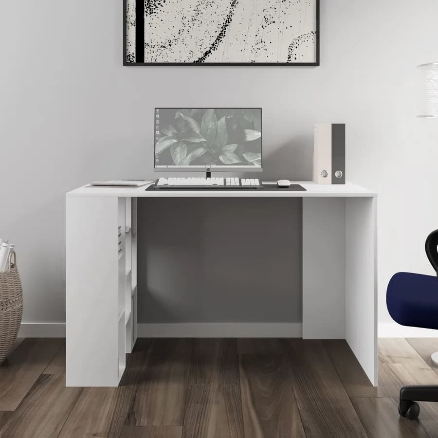 Scrivania 120x60 cm in legno bianco con vani contenitori integrati - Vladis