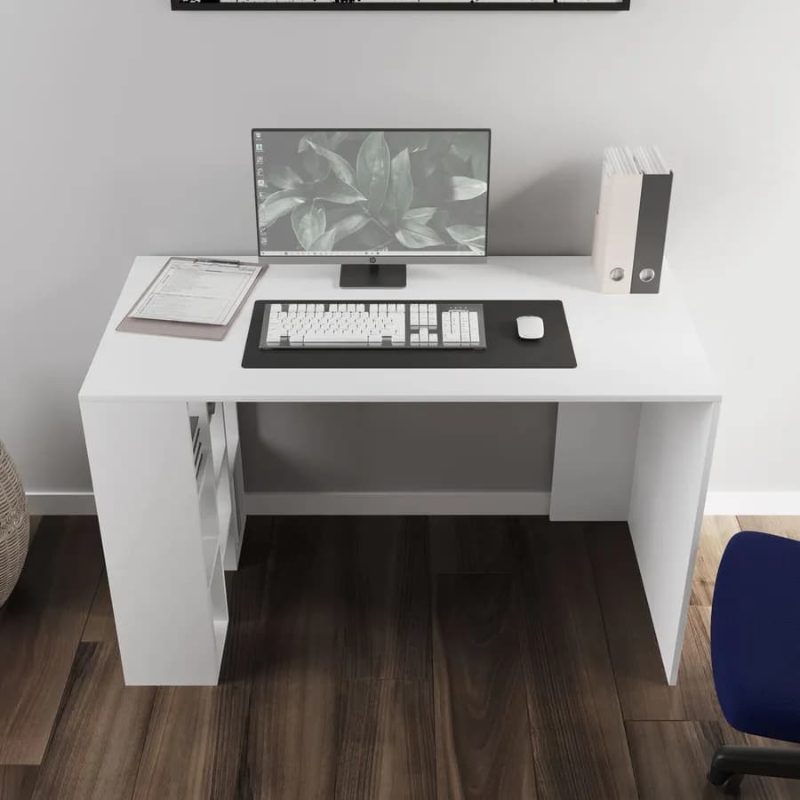 Scrivania 120x60 cm in legno bianco con vani contenitori integrati - Vladis