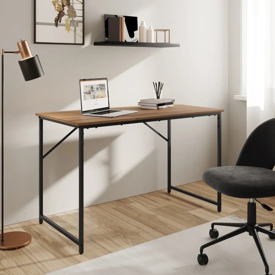 Scrivania 120x60 cm con top in legno noce e struttura in metallo nero - Bent