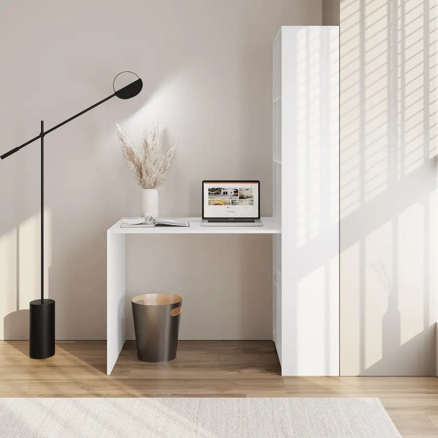 Scrivania 120x60 cm in legno bianco opaco con libreria integrata h182 cm - Sketto
