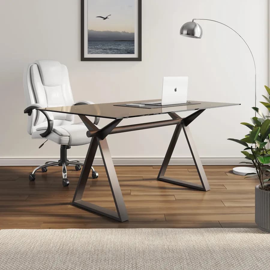 Scrivania 150x90 cm piano in vetro 10 mm e base in acciaio bronzo - Masao