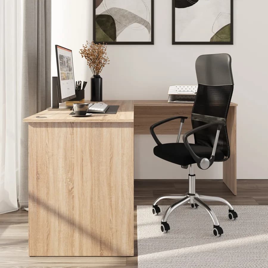 Scrivania angolare 160x145 cm in legno rovere sonoma con passacavi - Janer
