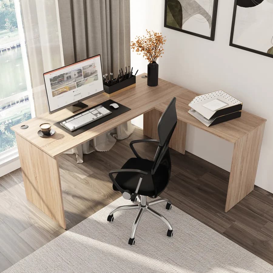 Scrivania angolare 160x145 cm in legno rovere sonoma con passacavi - Janer