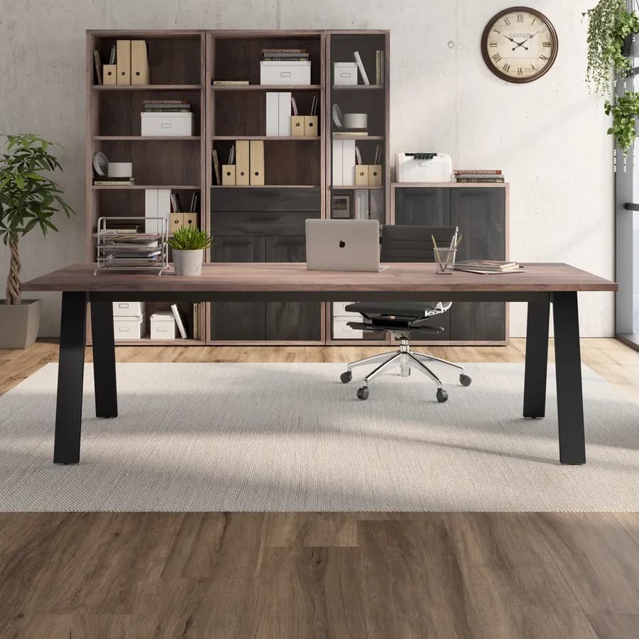 Scrivania 240x90 cm con top in legno noce e gambe in metallo nero - Historic brown
