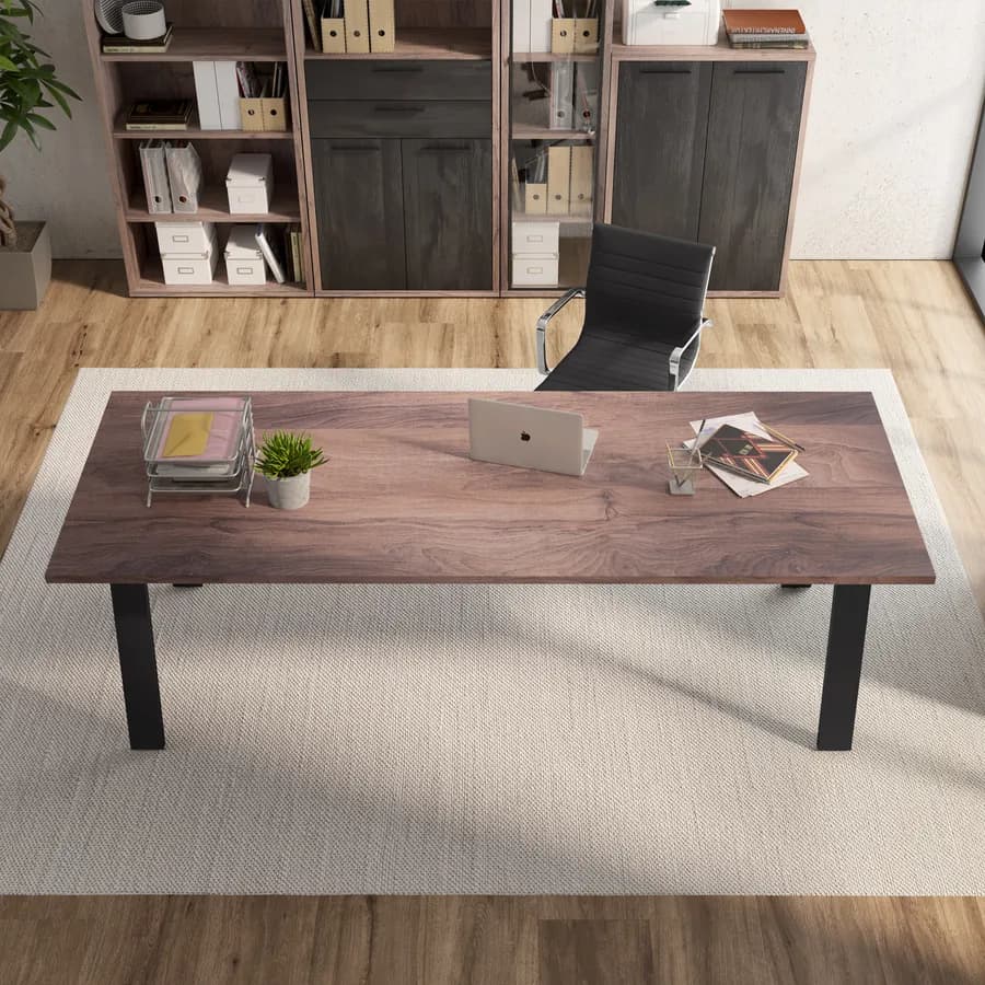 Scrivania 240x90 cm con top in legno noce e gambe in metallo nero - Historic brown