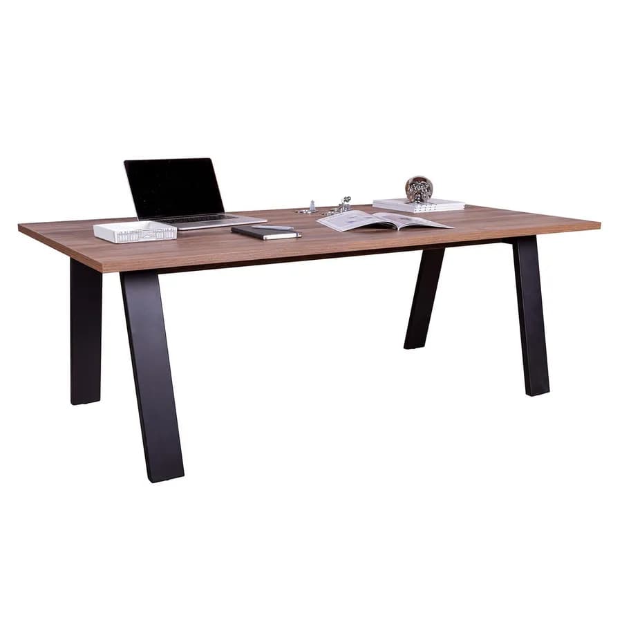 Scrivania 240x90 cm con top in legno noce e gambe in metallo nero - Historic brown