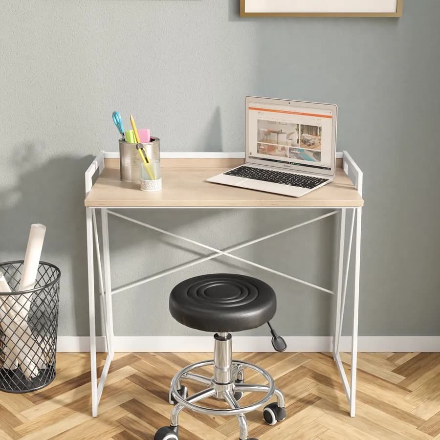 Scrivania 80x40 cm con top in legno rovere e struttura in acciaio bianco - Eleva