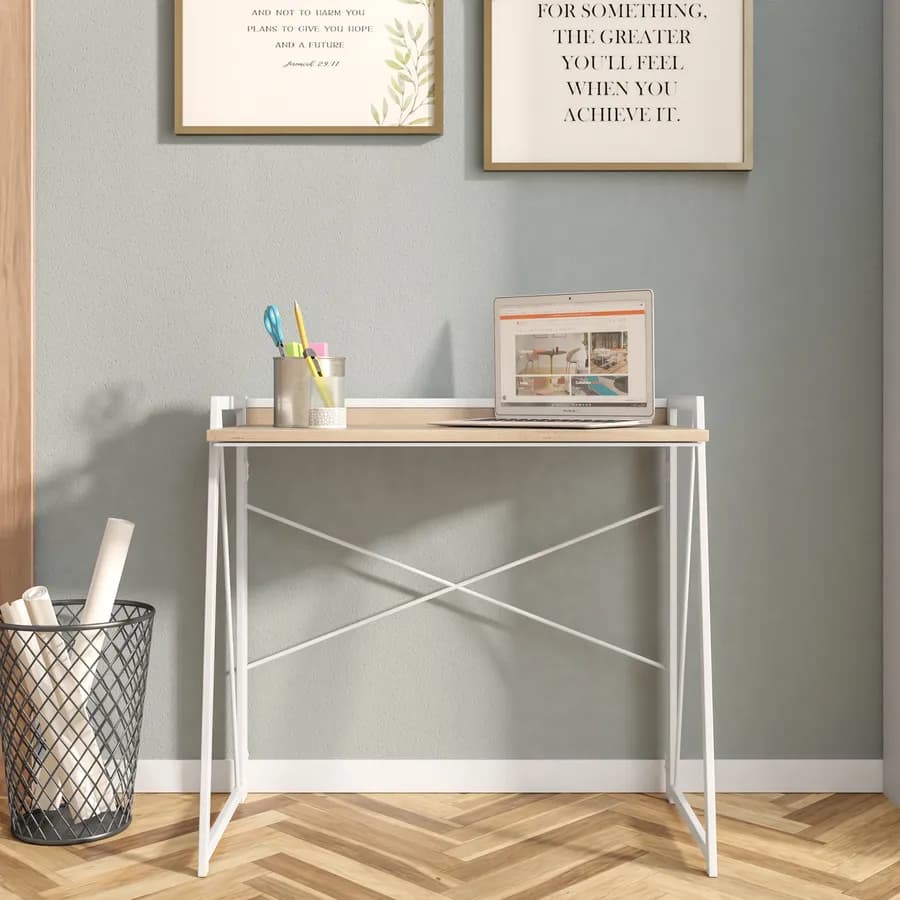 Scrivania 80x40 cm con top in legno rovere e struttura in acciaio bianco - Eleva