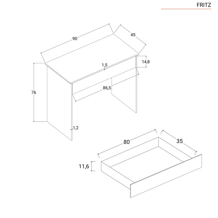 Scrivania 90x45 cm in legno bianco con cassetto - Fritz