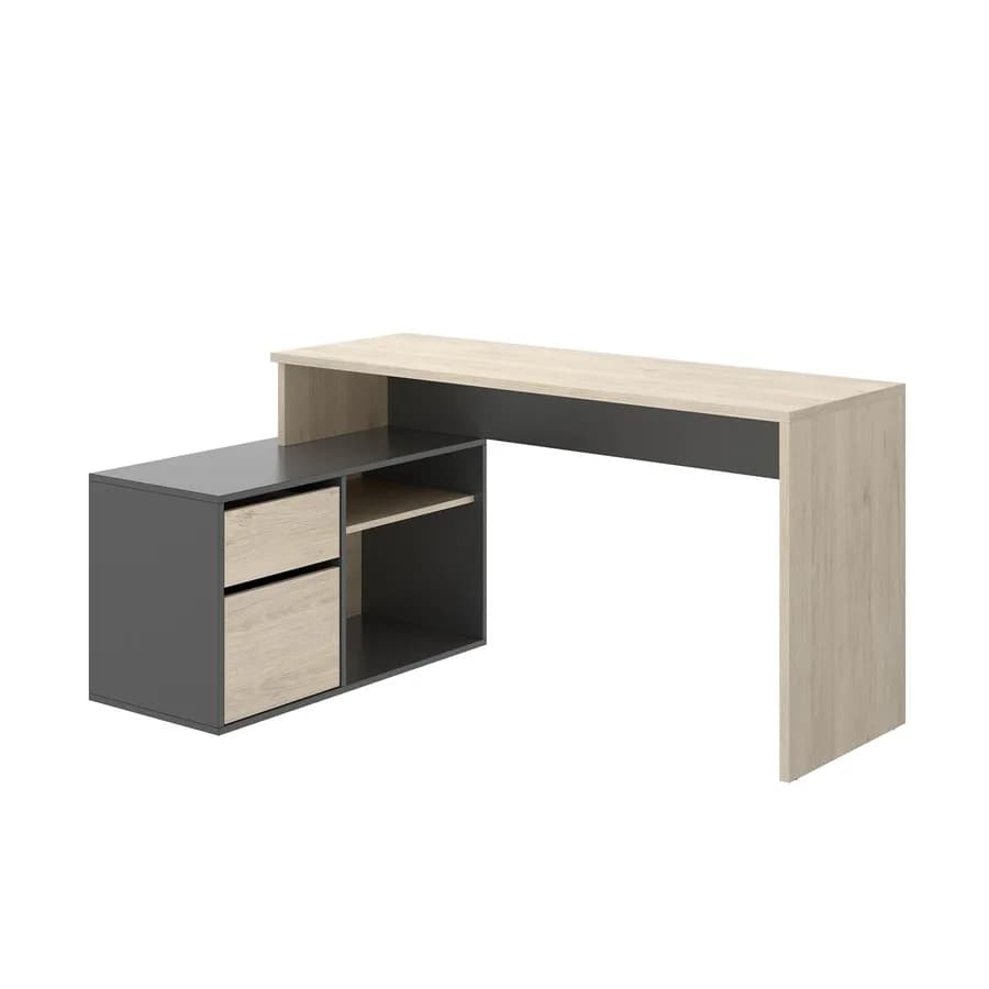 Scrivania reversibile 139x92 cm con mobile contenitore in legno naturale e grafite - Marnie