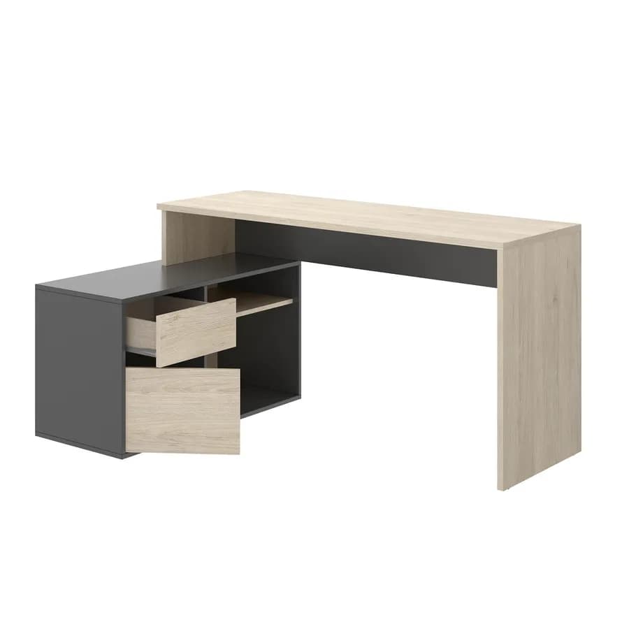 Scrivania reversibile 139x92 cm con mobile contenitore in legno naturale e grafite - Marnie