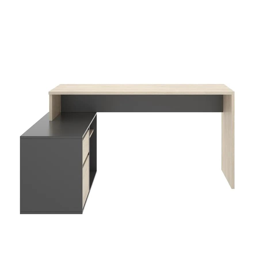 Scrivania reversibile 139x92 cm con mobile contenitore in legno naturale e grafite - Marnie