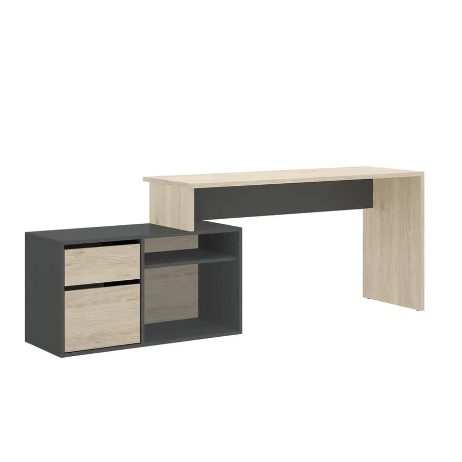 Scrivania reversibile 139x92 cm con mobile contenitore in legno naturale e grafite - Marnie