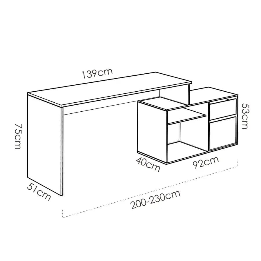Scrivania reversibile 139x92 cm con mobile contenitore in legno bianco - Marnie