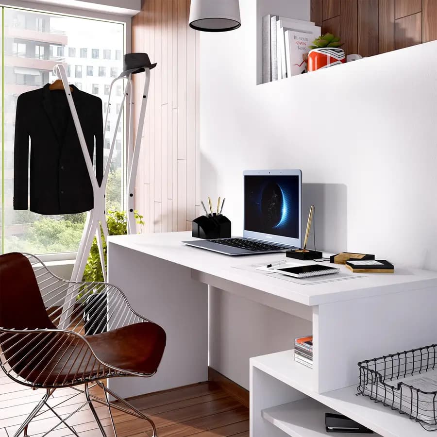 Scrivania reversibile 139x92 cm con mobile contenitore in legno bianco - Marnie