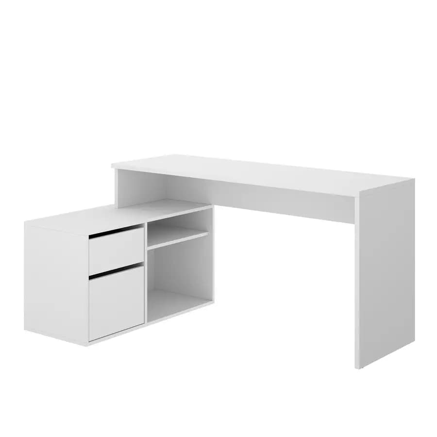 Scrivania reversibile 139x92 cm con mobile contenitore in legno bianco - Marnie