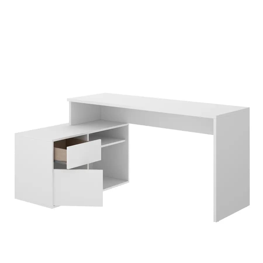 Scrivania reversibile 139x92 cm con mobile contenitore in legno bianco - Marnie