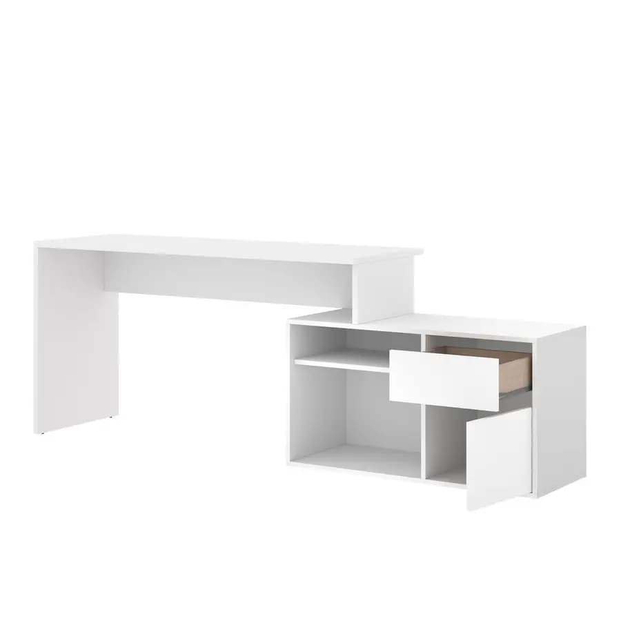 Scrivania reversibile 139x92 cm con mobile contenitore in legno bianco - Marnie