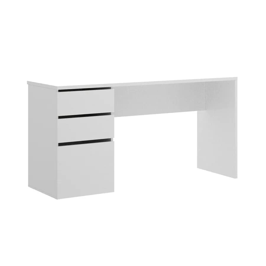 Scrivania 140x60 cm in legno bianco laccato opaco con anta e cassetti reversibili - Mila