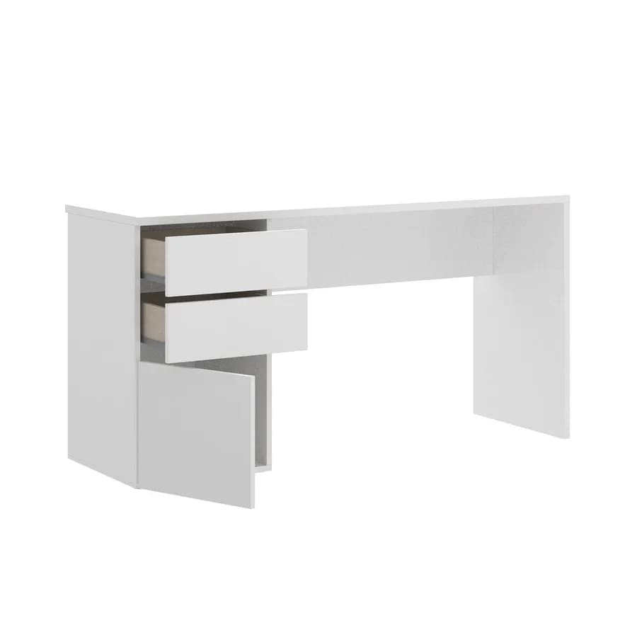 Scrivania 140x60 cm in legno bianco laccato opaco con anta e cassetti reversibili - Mila