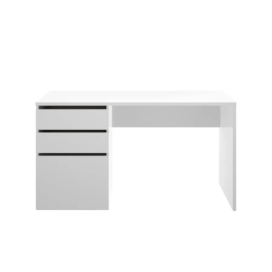 Scrivania 140x60 cm in legno bianco laccato opaco con anta e cassetti reversibili - Mila