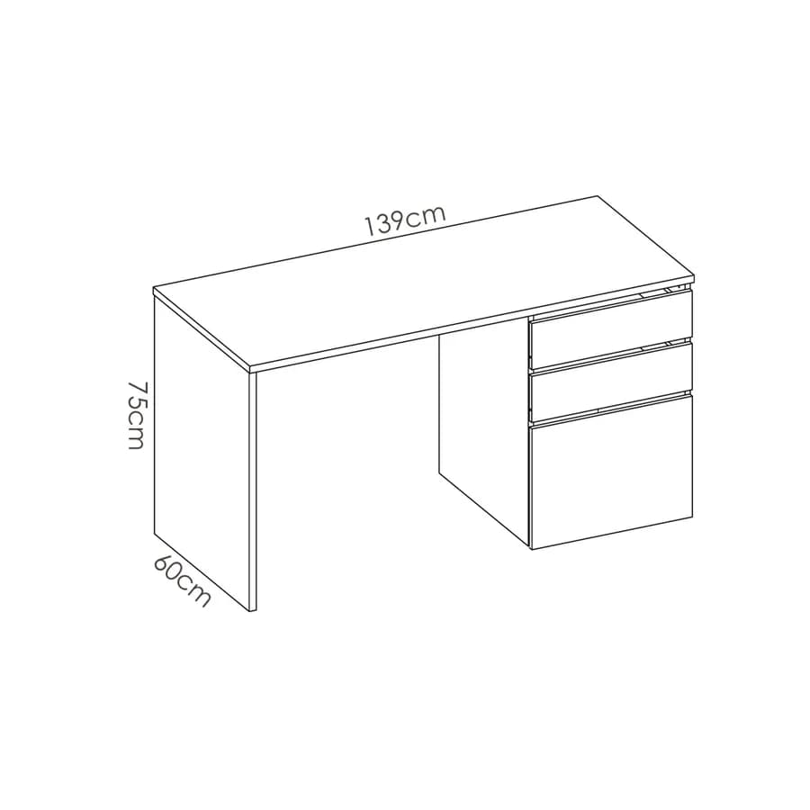 Scrivania 140x60 cm in legno bianco laccato opaco con anta e cassetti reversibili - Mila
