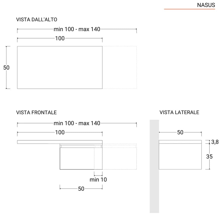 Scrivania sospesa 100-140x50 cm top 38 mm rovere gold e cassetto rovere bianco - Nasus