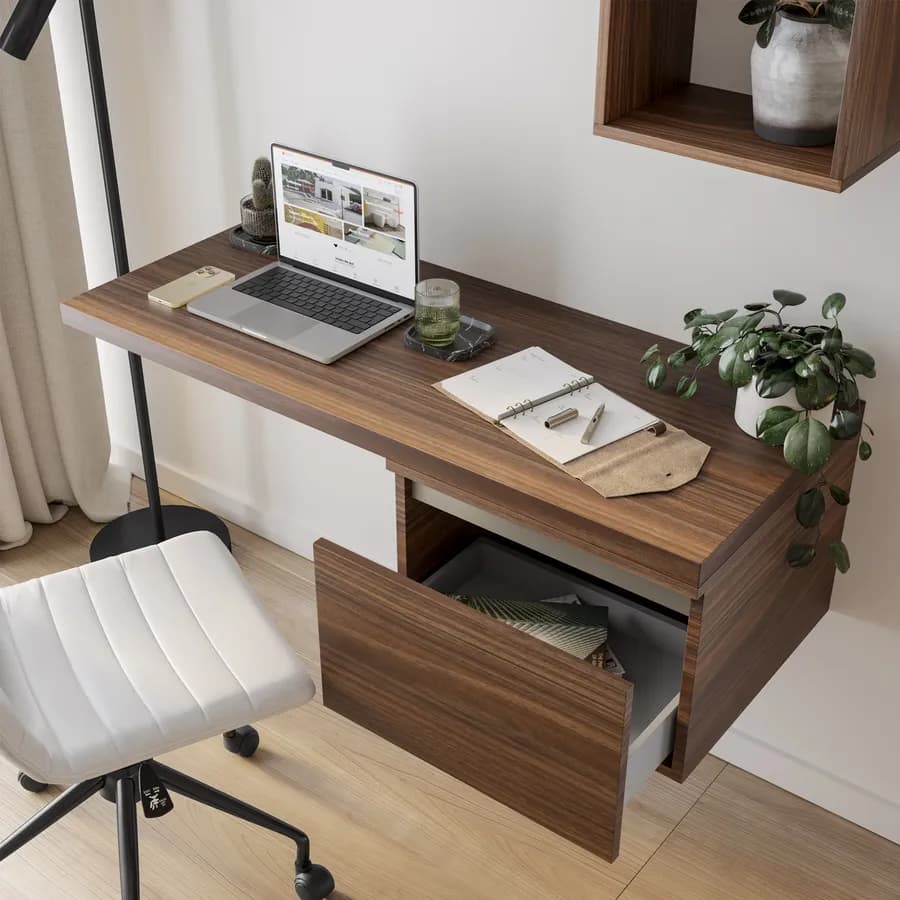 Scrivania sospesa 120-160x50 cm top 38 mm rovere deciso con cassetto - Nasus