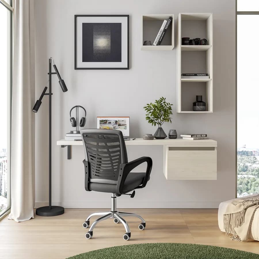 Scrivania sospesa 160-200x50 cm top 38 mm rovere bianco con cassetto - Nasus