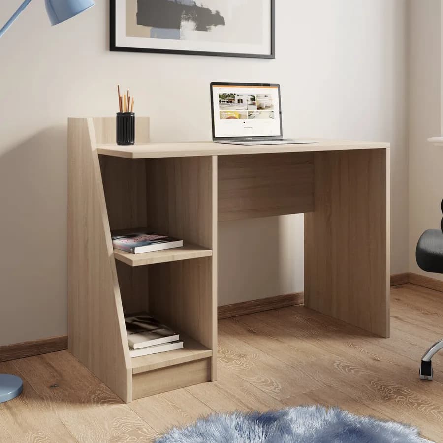 Scrivania 110x50 cm in legno rovere sonoma con vani contenitori - Saetta