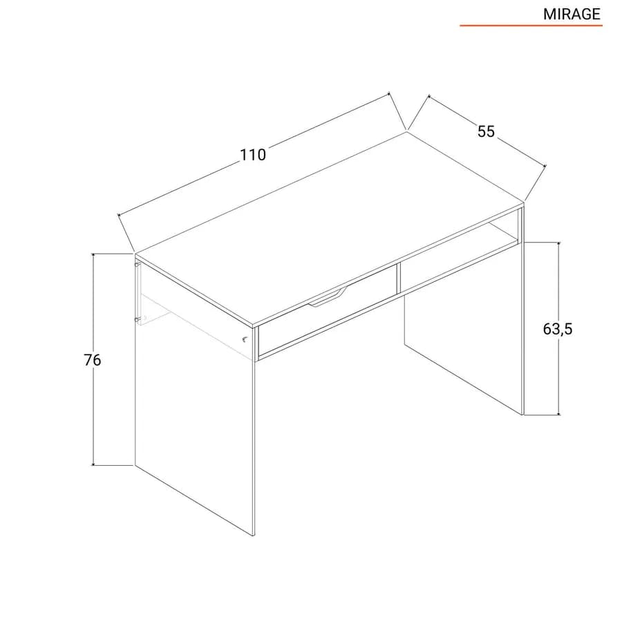 Scrivania 110x55 cm in legno bianco con cassetto e vano a giorno e gambe in vetro temperato - Metropolis