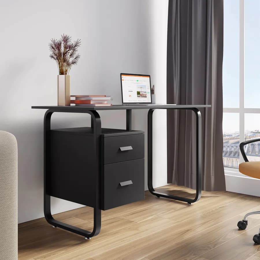 Scrivania 120x60 cm in legno e acciaio nero con cassettiera integrata - Franz