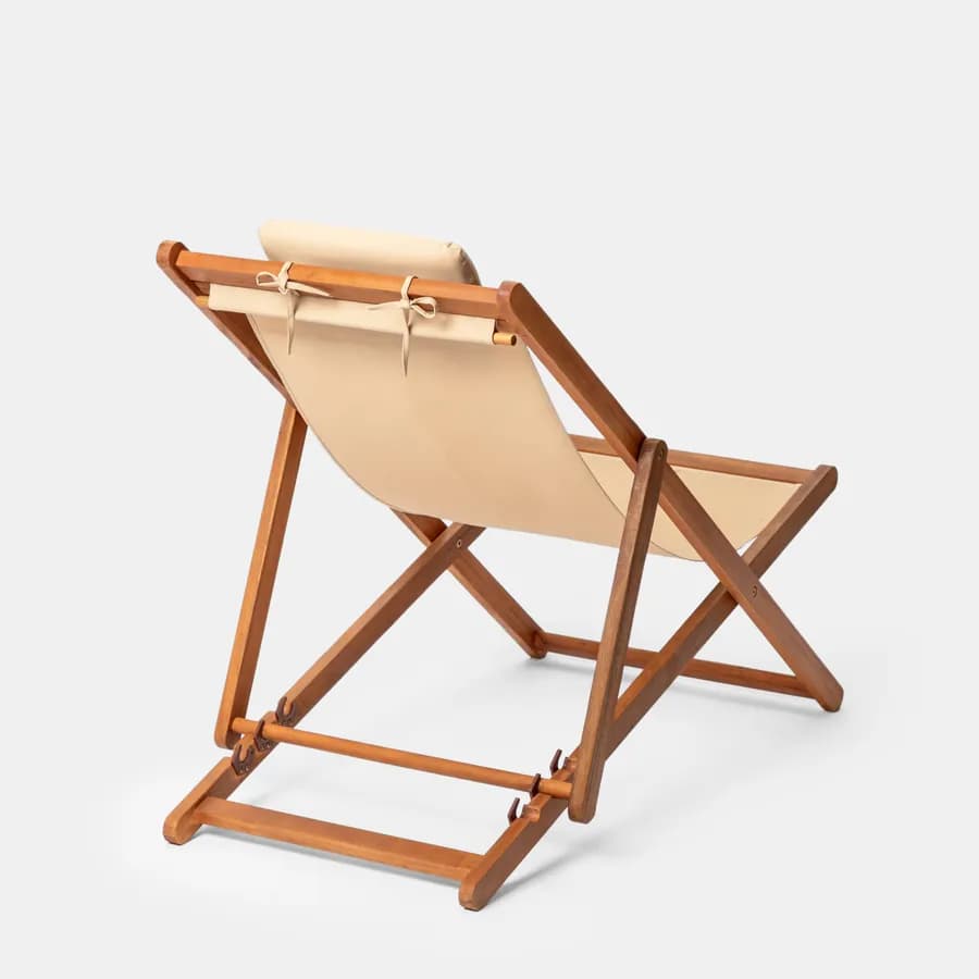 Sdraio pieghevole in legno di acacia con poggiatesta e telo in poliestere beige - Paja