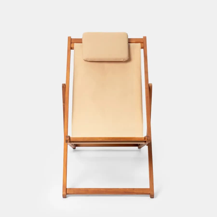 Sdraio pieghevole in legno di acacia con poggiatesta e telo in poliestere beige - Paja
