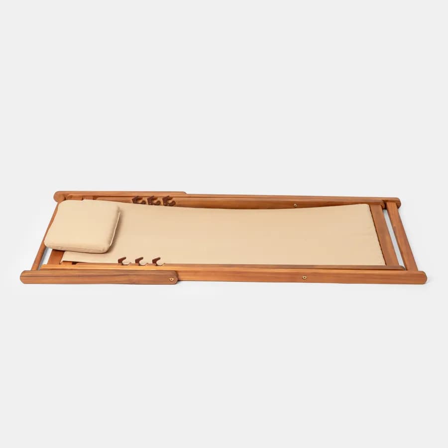 Sdraio pieghevole in legno di acacia con poggiatesta e telo in poliestere beige - Paja
