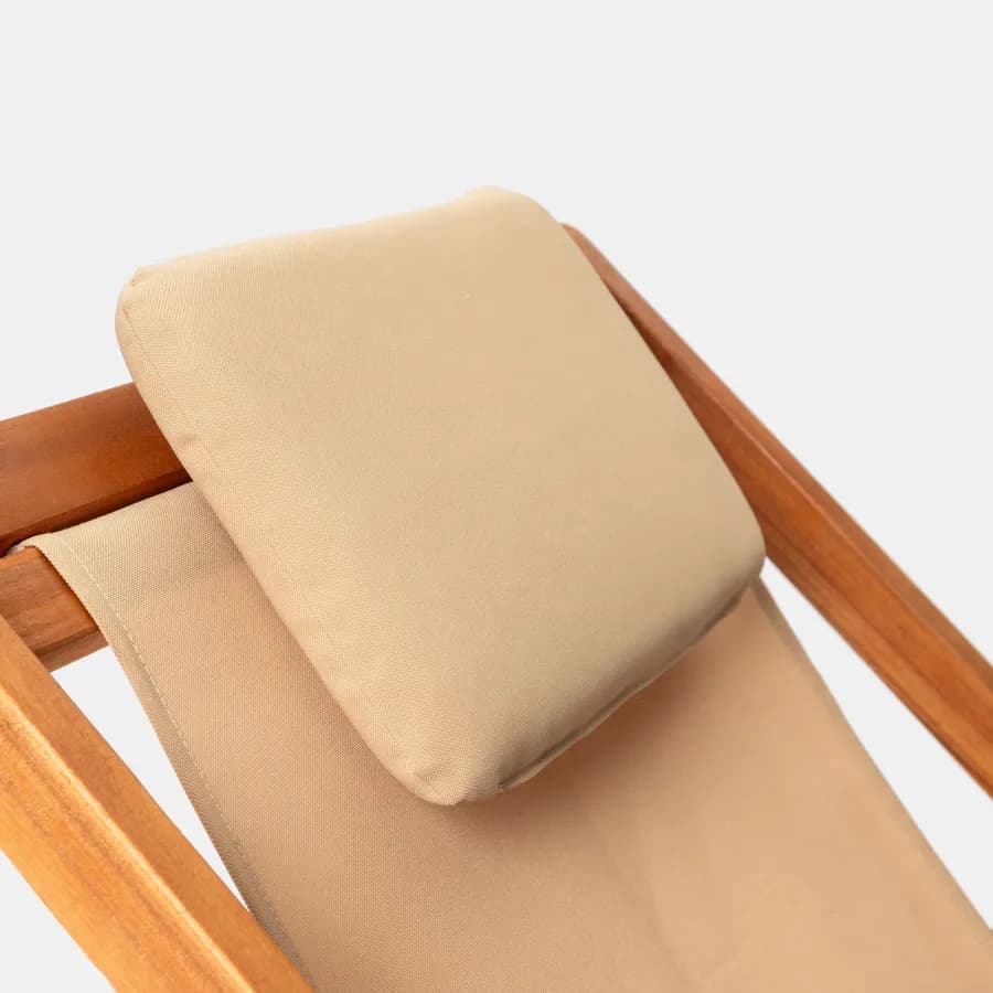 Sdraio pieghevole in legno di acacia con poggiatesta e telo in poliestere beige - Paja